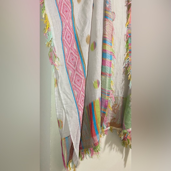 Saachi Colorful Fringe Open Front Sz S Gauzy Kimono Cover Up Festival Lagenlook - Picture 9 of 12